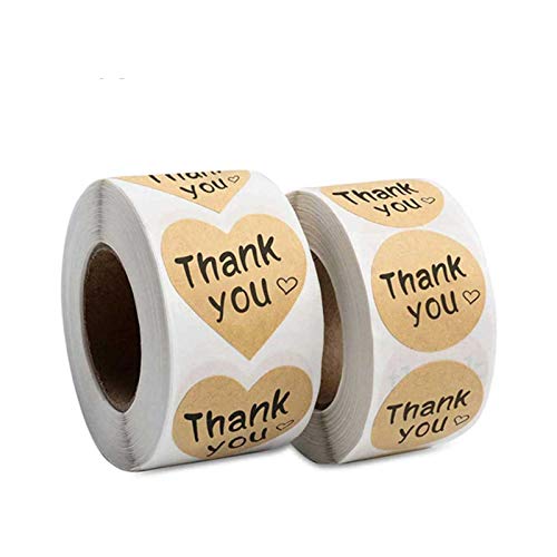 Thank You Stickers, 1000 Kraftpapier Thank You Klebeetiketten, 3,8 cm herzförmige Aufkleber & 3,2 cm runde Klebeetiketten für Party, Hochzeit, Geschenk oder Geburtstag Thank You Stickers, 1000 Kraftpapier Thank You Klebeetiketten, 3,8 cm herzförmige Aufkleber & 3,2 cm runde Klebeetiketten für Party, Hochzeit, Geschenk oder Geburtstag von BSDHGF