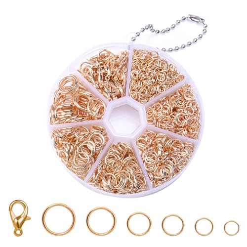 1210 Stück Schlüsselringe Klein Ringe Sets Gold Biegeringe Metallringe Klein schmuckherstellung biegeringe DIY Findings für Halskette Ohrringe Armbänder Anschluss für Halskette Reparatur von veeu