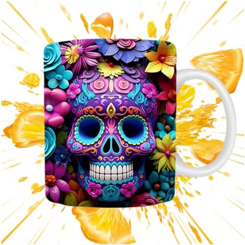 BSEID Keramiktasse mit Totenkopf, Totenkopf und Blumen mit 3D-Effekt, tragbare Kaffeetasse mit Totenkopf mit lebendigen Farben, Keramik-Teetasse für Kaffee BSEID Keramiktasse mit Totenkopf, Totenkopf und Blumen mit 3D-Effekt, tragbare Kaffeetasse mit Totenkopf mit lebendigen Farben, Keramik-Teetasse für Kaffee von BSEID