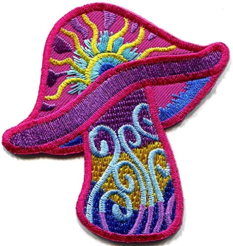 Bestickter Aufnäher zum Aufbügeln, Motiv: Pilz, Boho, Hippie, Retro, Love Peace Weed Trance, für Taschen, Jacken, Jeans, Größe 8,9 x 8,9 cm Bestickter Aufnäher zum Aufbügeln, Motiv: Pilz, Boho, Hippie, Retro, Love Peace Weed Trance, für Taschen, Jacken, Jeans, Größe 8,9 x 8,9 cm von BSGP