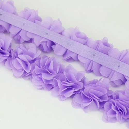 (1 Meter) Chiffon-Netz-Spitzenstoff, Gurtband, Party-Dekoration, Blumen, DIY-Bänder, Basteln, Vliesstoffe, Basis, Hellviolett von BSGUZ