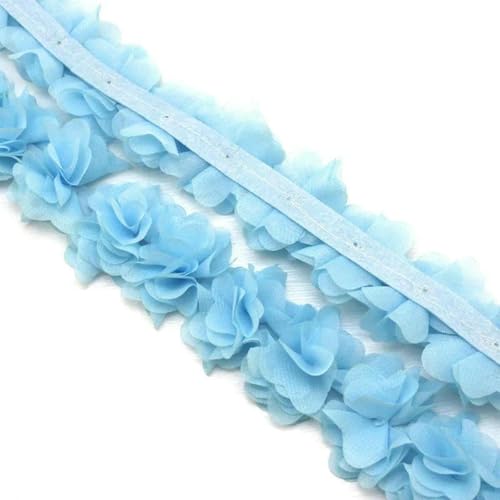 (1 Meter) Chiffon-Netz-Spitzenstoff, Gurtband, Party-Dekoration, Blumen, DIY-Bänder, Basteln, Vliesstoffe, Basis, Himmelblau von BSGUZ