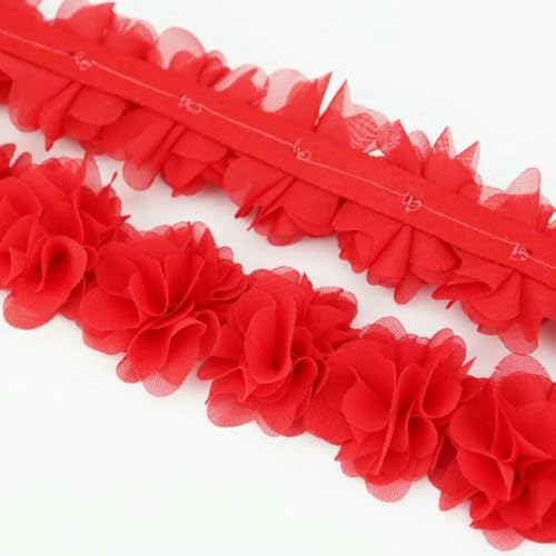 (1 Meter) Chiffon-Netz-Spitzenstoff, Gurtband, Party-Dekoration, Blumen, DIY-Bänder, Basteln, Vliesstoffe, Basis, Rot von BSGUZ