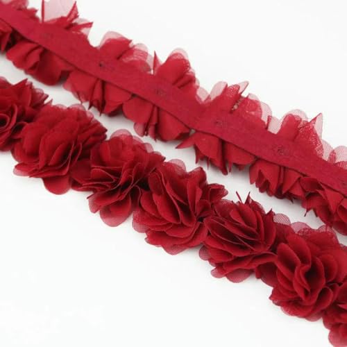 (1 Meter) Chiffon-Netz-Spitzenstoff, Gurtband, Party-Dekoration, Blumen, DIY-Bänder, Basteln, Vliesstoffe, Basis, Weinrot von BSGUZ