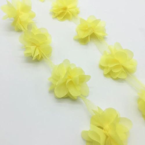 (1 Yard, 13 Stück) 3D-Chiffon-Blumencluster, Hochzeitskleid, Brautstoff, Spitzenbesatz, Stoff, DIY-Applikation, Nähzubehör, Gelb von BSGUZ
