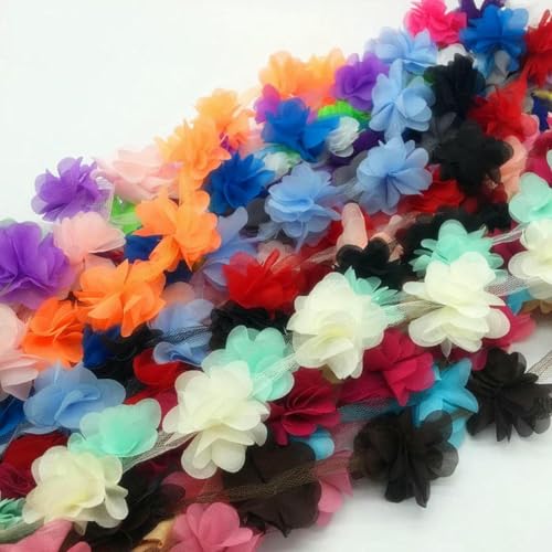 (1 Yard, 13 Stück) 3D-Chiffon-Blumencluster, Hochzeitskleid, Brautstoff, Spitzenbesatz, Stoff, DIY-Applikation, Nähzubehör – 10 Yard von BSGUZ