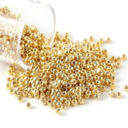 1,5 mm, 10 g, runde Rocailles-Perlen, 15/0, Metallic-Farbe, vergoldete Glas-Rocailles-Perlen für Handarbeiten, handgefertigte Schmuckherstellung, 15-0 PF557, 1,5 mm, 250 von BSGUZ