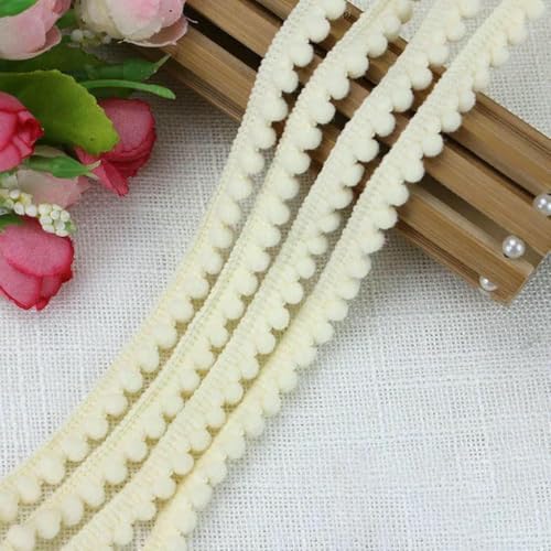 1–10 Yards Mini-Buntperlen-Pompon-Dekorationskugel-Quastenband zum Nähen von Spitzen, Strickstoff, handgefertigtes DIY-Bastelzubehör, Beige, 5 Yards von BSGUZ