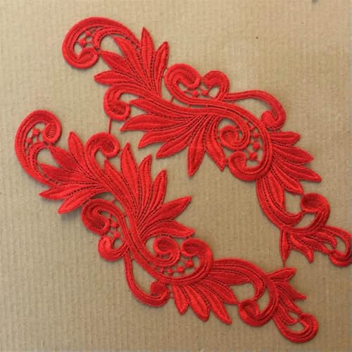 1–4 Paar wasserlöslicher bestickter Spitzenstoff, Blumenaufnäher, Hochzeitskleid, DIY-Blumenspitzen-Applikationsmaterial, Rot, Schwarz, Weiß, N040-N040, rot, 4 Paar von BSGUZ