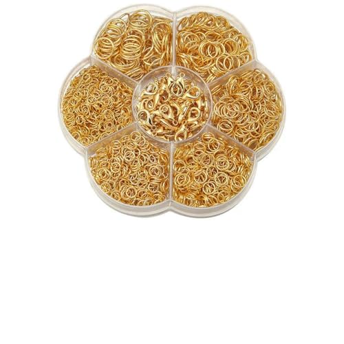 1 Box Biegeringe, DIY-Schmuckzubehör-Set für Anfänger, offene Biegeringe, Schmuckherstellung, Schlüsselanhänger, Halskettenreparatur mit Öffnerwerkzeug, golden 1 Box Biegeringe, DIY-Schmuckzubehör-Set für Anfänger, offene Biegeringe, Schmuckherstellung, Schlüsselanhänger, Halskettenreparatur mit Öffnerwerkzeug, golden von BSGUZ