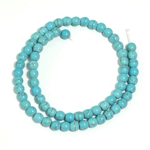 1 Strang natürliche blaue Türkis-Steinperlen, 3–16 mm, runde Edelstein-lose Perlen für die Schmuckherstellung, DIY-Halsketten und Armband-Befunde, 6 mm (ca. 56 Stück) von BSGUZ