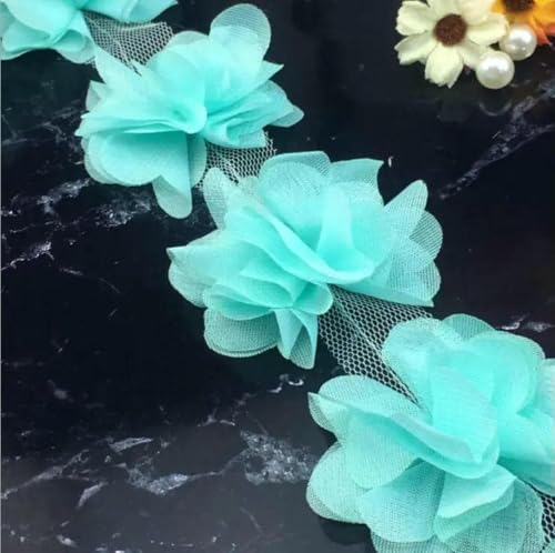 1 YD Mehrfarbige Blumen 3D Blütenblätter Chiffon Blätter Besatz Hochzeitskleid Brautspitze Stoff Puppe Kinderkleidung Applikation Nähen-Blaugrün-1Yard von BSGUZ