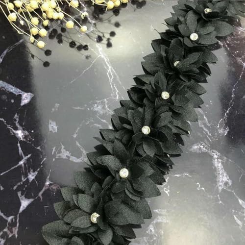 1 Yard, bunte Perlen, Diamanten, 3D-Blumen, besticktes Spitzenbesatzband, Stoff, Nähhandwerk für Kostüm, Hochzeitskleid, Dekoration, Schwarz, 1 Yard 1 Yard, bunte Perlen, Diamanten, 3D-Blumen, besticktes Spitzenbesatzband, Stoff, Nähhandwerk für Kostüm, Hochzeitskleid, Dekoration, Schwarz, 1 Yard von BSGUZ