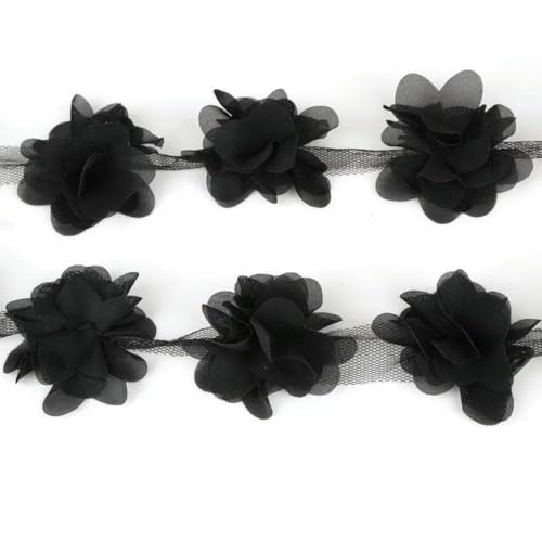 1 Yard/Los, ca. 5 cm, 3D-Chiffon-Blumen, Spitzenbesatz, Nähzubehör, Kleiderdekoration, Spitzenstoff, Applikation, bunt, Schwarz von BSGUZ