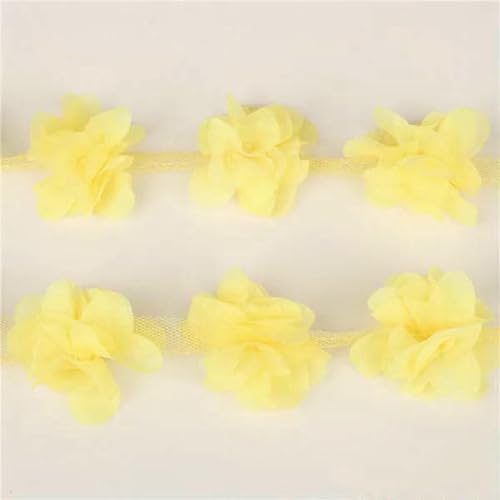 1 Yard = 12 Stück Blumen, 3D, 5 cm, Fransen, Chiffon-Spitzenbesatz, Band, Stoffspitze zum Aufnähen, für Hochzeitskleider, Dekorationszubehör, Gelb 1 Yard = 12 Stück Blumen, 3D, 5 cm, Fransen, Chiffon-Spitzenbesatz, Band, Stoffspitze zum Aufnähen, für Hochzeitskleider, Dekorationszubehör, Gelb von BSGUZ