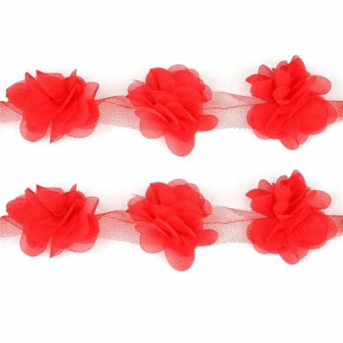 1 Yard = 12 Stück Blumen, 3D, 5 cm, Fransen, Chiffon-Spitzenbesatz, Band, Stoffspitze zum Aufnähen, für Hochzeitskleider, Dekorationszubehör, Rot 1 Yard = 12 Stück Blumen, 3D, 5 cm, Fransen, Chiffon-Spitzenbesatz, Band, Stoffspitze zum Aufnähen, für Hochzeitskleider, Dekorationszubehör, Rot von BSGUZ