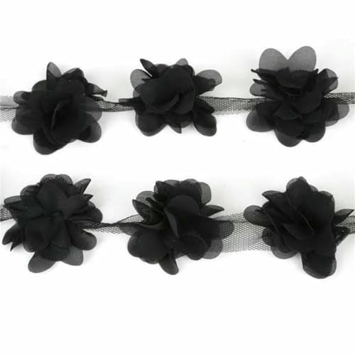 1 Yard = 12 Stück Blumen, 3D, 5 cm, Fransen, Chiffon-Spitzenbesatz, Band, Stoffspitze zum Aufnähen, für Hochzeitskleider, Dekorationszubehör, Schwarz 1 Yard = 12 Stück Blumen, 3D, 5 cm, Fransen, Chiffon-Spitzenbesatz, Band, Stoffspitze zum Aufnähen, für Hochzeitskleider, Dekorationszubehör, Schwarz von BSGUZ
