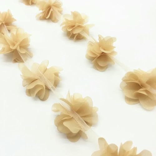 1 Yard 12 Stück Blumen Chiffon Cluster Blumen für Hochzeitskleid Brautstoff Spitzenbesatz Stoff DIY Nähstoff-Khaki von BSGUZ