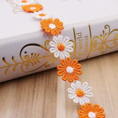 1 Yard 25 mm bunte Blumen-Spitzenborte zum Stricken, für Hochzeiten, besticktes Band, DIY, handgefertigt, Patchwork, Nähzubehör, Basteln, Orange/Weiß, 1 Yard von BSGUZ