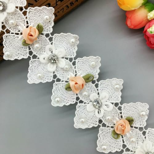 1 Yard 3D Bunte Blumen Perlen Spitzenbesatz Besticktes Band Stoff Handarbeit Perlen Nähen Handwerk Für Kostüm Hut Dekoration-50mm breit A60-1Yard von BSGUZ