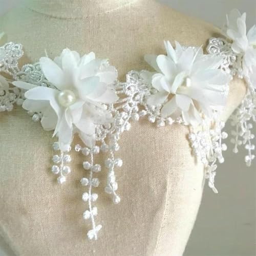 1 Yard 3D Chiffon Rose Spitze Stoff Blume Perlen Hochzeit Dekor Spitzenband DIY Handwerk 8,5 cm breit-1 Yard von BSGUZ