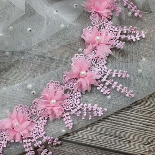 1 Yard 3D-Chiffon-Rosen-Spitzenstoff, Blumenperlen, Hochzeitsdekor, Spitzenband, DIY-Bastelarbeiten, 8,5 cm breit, Rosa, 1 Yard 1 Yard 3D-Chiffon-Rosen-Spitzenstoff, Blumenperlen, Hochzeitsdekor, Spitzenband, DIY-Bastelarbeiten, 8,5 cm breit, Rosa, 1 Yard von BSGUZ