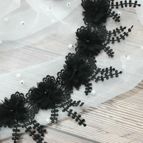 1 Yard 3D-Chiffon-Rosen-Spitzenstoff, Blumenperlen, Hochzeitsdekor, Spitzenband, DIY-Bastelarbeiten, 8,5 cm breit, Schwarz, 1 Yard 1 Yard 3D-Chiffon-Rosen-Spitzenstoff, Blumenperlen, Hochzeitsdekor, Spitzenband, DIY-Bastelarbeiten, 8,5 cm breit, Schwarz, 1 Yard von BSGUZ