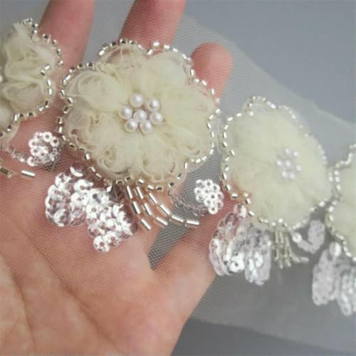 1 Yard 3D-Perlen, Pailletten, Voile-Blumen-Spitzenbesatz, Band, bestickte Chiffon-Applikation, Nähen, Basteln, Hochzeitskleid, Kleidung, Hut-Dekoration, Aprikose, 1 Yard 1 Yard 3D-Perlen, Pailletten, Voile-Blumen-Spitzenbesatz, Band, bestickte Chiffon-Applikation, Nähen, Basteln, Hochzeitskleid, Kleidung, Hut-Dekoration, Aprikose, 1 Yard von BSGUZ