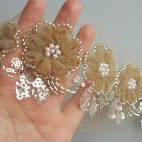 1 Yard 3D-Perlen, Pailletten, Voile-Blumen-Spitzenbesatz, Band, bestickte Chiffon-Applikation, Nähen, Basteln, Hochzeitskleid, Kleidung, Hut-Dekoration, Gold, 1 Yard 1 Yard 3D-Perlen, Pailletten, Voile-Blumen-Spitzenbesatz, Band, bestickte Chiffon-Applikation, Nähen, Basteln, Hochzeitskleid, Kleidung, Hut-Dekoration, Gold, 1 Yard von BSGUZ