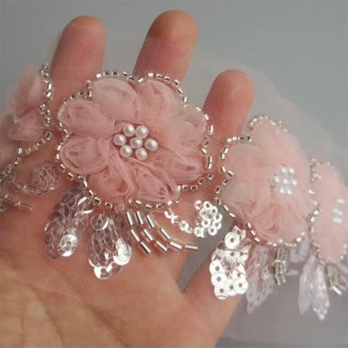 1 Yard 3D-Perlen, Pailletten, Voile-Blumen-Spitzenbesatz, Band, bestickte Chiffon-Applikation, Nähen, Basteln, Hochzeitskleid, Kleidung, Hut-Dekoration, Orange Pink, 1 Yard 1 Yard 3D-Perlen, Pailletten, Voile-Blumen-Spitzenbesatz, Band, bestickte Chiffon-Applikation, Nähen, Basteln, Hochzeitskleid, Kleidung, Hut-Dekoration, Orange Pink, 1 Yard von BSGUZ