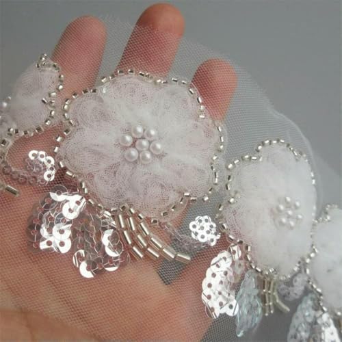 1 Yard 3D-Perlen, Pailletten, Voile-Blumen-Spitzenbesatz, Band, bestickte Chiffon-Applikation, Nähen, Basteln, Hochzeitskleid, Kleidung, Hut-Dekoration – 1 Yard 1 Yard 3D-Perlen, Pailletten, Voile-Blumen-Spitzenbesatz, Band, bestickte Chiffon-Applikation, Nähen, Basteln, Hochzeitskleid, Kleidung, Hut-Dekoration – 1 Yard von BSGUZ