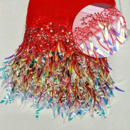 1 Yard Illusionsfarbe Blattperle bestickter Pailletten-Spitzenbesatzstoff für Frauen DIY Nähen Hochzeitskleid Kleidung Applikation Patch-Rot-91cm x 15cm 1 Yard Illusionsfarbe Blattperle bestickter Pailletten-Spitzenbesatzstoff für Frauen DIY Nähen Hochzeitskleid Kleidung Applikation Patch-Rot-91cm x 15cm von BSGUZ