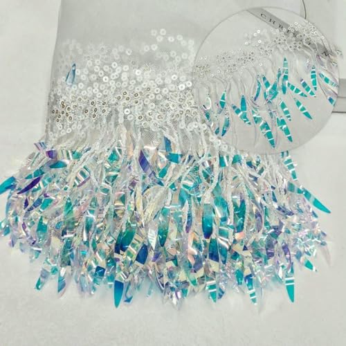 1 Yard Illusionsfarbe Blattperle bestickter Pailletten-Spitzenbesatzstoff für Frauen DIY Nähen Hochzeitskleid Kleidung Applikation Patch-Weiß-91cm x 15cm 1 Yard Illusionsfarbe Blattperle bestickter Pailletten-Spitzenbesatzstoff für Frauen DIY Nähen Hochzeitskleid Kleidung Applikation Patch-Weiß-91cm x 15cm von BSGUZ