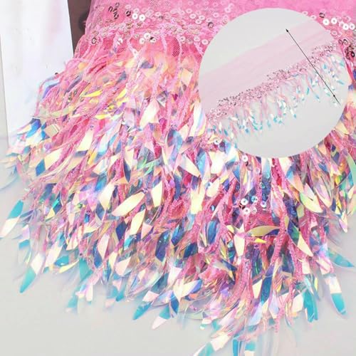1 Yard Illusionsfarbener Blattperlen-Spitzenbesatz mit bestickten Pailletten für Damen, DIY-Nähen, Hochzeitskleid, Kleidung, Applikation, Patch, Rosa, 91 cm x 15 cm 1 Yard Illusionsfarbener Blattperlen-Spitzenbesatz mit bestickten Pailletten für Damen, DIY-Nähen, Hochzeitskleid, Kleidung, Applikation, Patch, Rosa, 91 cm x 15 cm von BSGUZ
