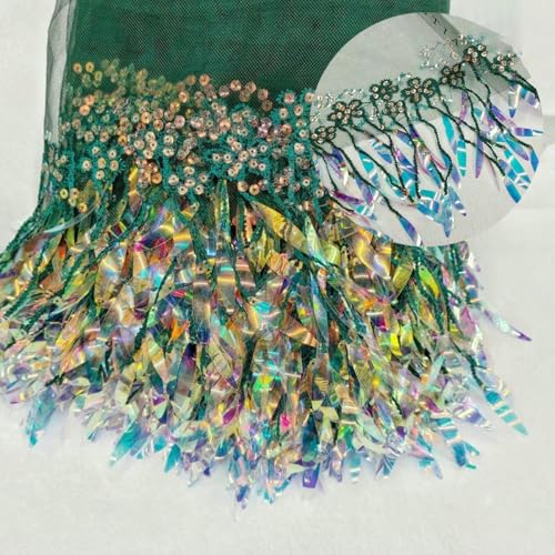 1 Yard Illusionsfarbener Blattperlen-bestickter Pailletten-Spitzenbesatzstoff für Damen, zum Selbernähen, Hochzeitskleid, Kleidung, Applikation, Patch, Dunkelgrün, 91 cm x 15 cm 1 Yard Illusionsfarbener Blattperlen-bestickter Pailletten-Spitzenbesatzstoff für Damen, zum Selbernähen, Hochzeitskleid, Kleidung, Applikation, Patch, Dunkelgrün, 91 cm x 15 cm von BSGUZ