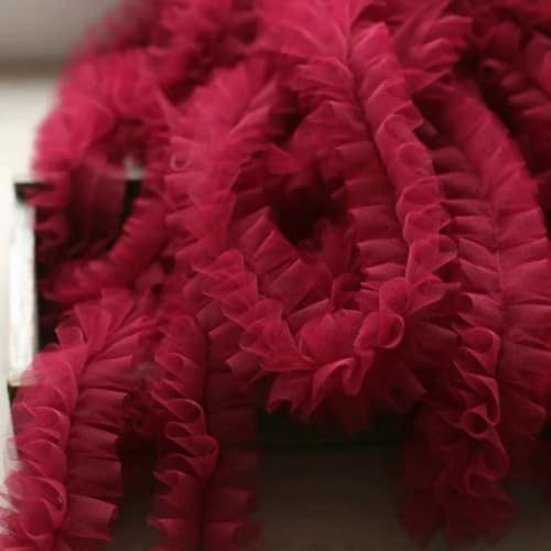 1 Yard Lolita 3D flauschiges Plisseeband Spitze DIY Puppenkleid Rock Bilderrahmen Filz Zeichenbrett kreative Dekorationsmaterialien-Weinrot-1 Yard von BSGUZ