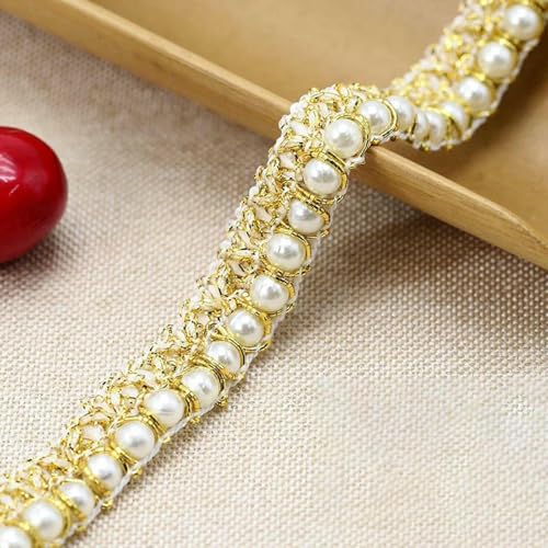 1 Yard Perlen-Spitzenbesatz, Band, Stoffband, Perlen, Gold, Spitzenbesatz, Stoff, bestickte Applikation, Nähen, Basteln, Hochzeit, Golden M-1 Yard von BSGUZ