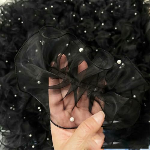 1 Yard Rosa Weiß Blau Wellen Plissierte Spitzenbesätze Band Stoff Applikation Faltrüsche mit Perlen DIY Nähzubehör Basteln-Schwarz-1 Yard von BSGUZ