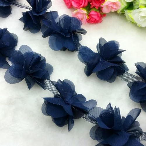 1 Yard Spitze Blume Chiffon Brautkleid Braut Stoff Spitze Trim DIY Baby Haar Band-Marineblau 1 Yard Spitze Blume Chiffon Brautkleid Braut Stoff Spitze Trim DIY Baby Haar Band-Marineblau von BSGUZ