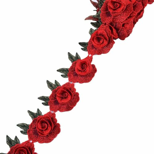 1 Yard rot-rosa Blumen bestickte Spitzenkantenbesatzband Stoff Patchwork Hochzeitskleid DIY Nähzubehör Bastelstil 15-1 Yard 1 Yard rot-rosa Blumen bestickte Spitzenkantenbesatzband Stoff Patchwork Hochzeitskleid DIY Nähzubehör Bastelstil 15-1 Yard von BSGUZ