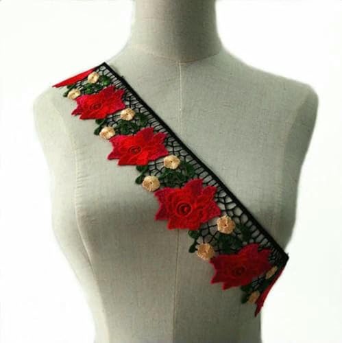 1 Yard roter Blumen-Spitzenstoff zum Selbermachen, Rocksaum, Tanzkostüme, Bekleidungszubehör, Spitzenbesatz, Nähhandwerk, 1–1 Yard von BSGUZ