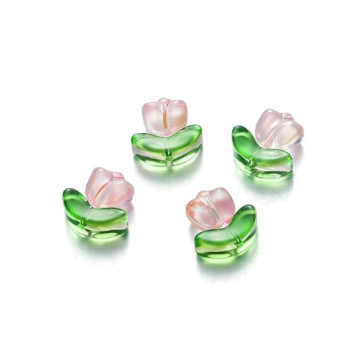 10/20er-Set Tulpenblumen-Lampwork-Perlen, mehrfarbige Glasflora-Perlen, mehrfarbige lose Perlen für DIY-Armbänder, Schmuckherstellung, Pfirsichrosa, 10 Sets von BSGUZ