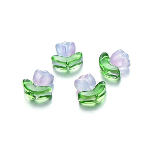 10/20er-Set Tulpenblumen-Lampwork-Perlen, mehrfarbige Glasflora-Perlen, mehrfarbige lose Perlen für DIY-Armbänder, Schmuckherstellung, Rosa/Blau, 10 Sets von BSGUZ