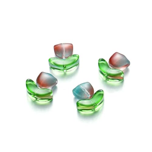 10/20er-Set Tulpenblumen-Lampwork-Perlen, mehrfarbige Glasflora-Perlen, mehrfarbige lose Perlen für DIY-Armbänder, Schmuckherstellung, Rot/Blau, 20 Sets von BSGUZ