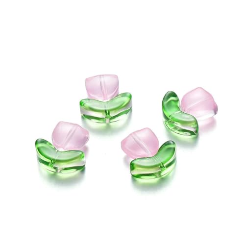 10/20er-Set Tulpenblumen-Lampwork-Perlen, mehrfarbige Glasflora-Perlen, mehrfarbige lose Perlen für DIY-Armbänder, Schmuckherstellung, flach, rosa, 10 Sets von BSGUZ