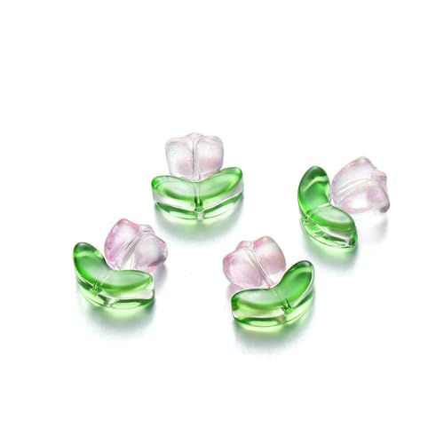 10/20er-Set Tulpenblumen-Lampwork-Perlen, mehrfarbige Glasflora-Perlen, mehrfarbige lose Perlen für DIY-Armbänder, Schmuckherstellung – Stereoskopisches Rosa – 10 Sets von BSGUZ