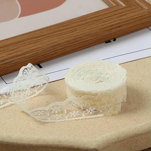 10 Meter/Rolle, 2,2 cm, nicht dehnbares Spitzenband, DIY, handgefertigtes Bastelmaterial, Weihnachts-, Halloween-, Hochzeits- und Party-Geschenkband, Beige, 2,2 cm breit von BSGUZ