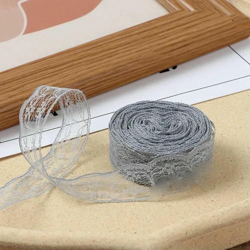 10 Meter/Rolle, 2,2 cm, nicht dehnbares Spitzenband, DIY, handgefertigtes Bastelmaterial, Weihnachts-, Halloween-, Hochzeits- und Party-Geschenkband, Grau, 2,2 cm breit von BSGUZ
