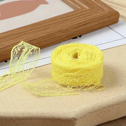 10 Meter/Rolle, 2,2 cm, nicht dehnbares Spitzenband, DIY, handgefertigtes Bastelmaterial, Weihnachts-, Halloween-, Hochzeits- und Party-Geschenkband, Hellgelb, 2,2 cm breit von BSGUZ