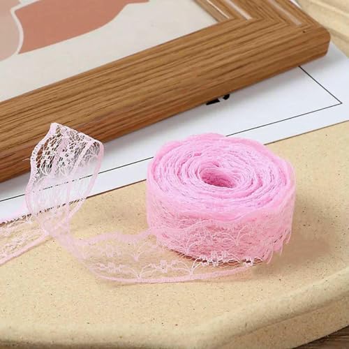10 Meter/Rolle, 2,2 cm, nicht dehnbares Spitzenband, DIY, handgefertigtes Bastelmaterial, Weihnachts-, Halloween-, Hochzeits- und Party-Geschenkband, Hellrosa, 2,2 cm breit von BSGUZ